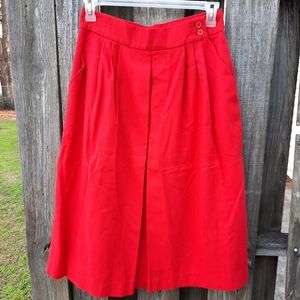 Vintage Present Tense Brand Red Wool Skirt, Pleated, Lined, pockets Size 16, USA